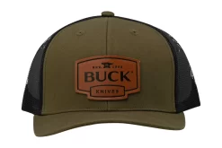 Buck Logo Leather Patch Cap 89160, OD Green/Black, Gorra