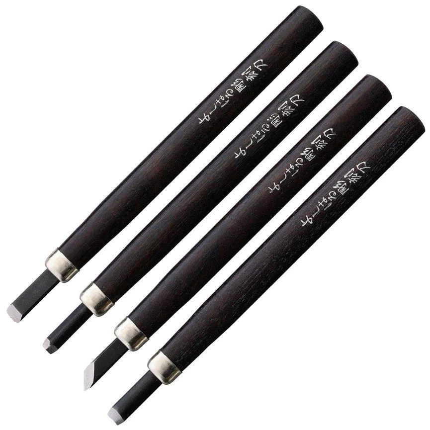 Yoshiharu H-4 Cuchillos Japoneses Para Tallar Madera, Juego De 4 1 Yoshiharu H-4 Cuchillos Japoneses Para Tallar Madera, Juego De 4